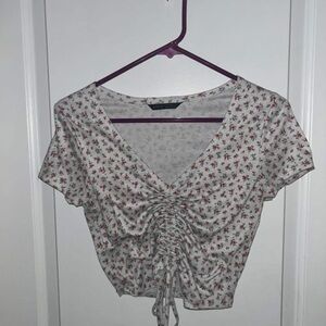 SHEIN Red Floral Ruched Crop Top